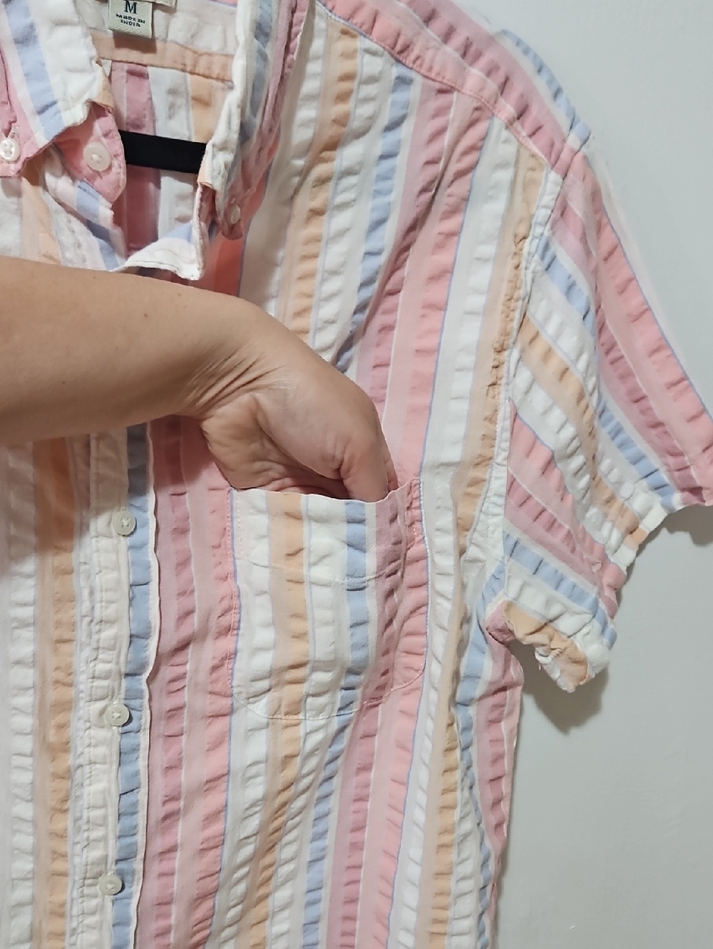 J. Crew Mens Slim Pastel Stripes Seersucker Organic Cotton Short Sleeve M - Picture 6 of 12